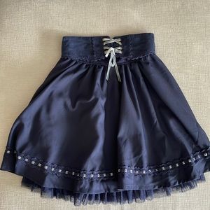 Axes femme blue skirt with lace petticoat and velvet tie belt